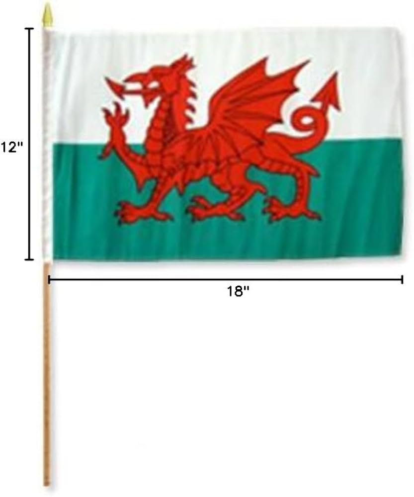 Wales 12 X 18 Inch Country Stick Flag on a 2 Foot Wooden Stick