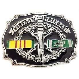 Vietnam Veteran With KA BAR Ribbons Belt Buckle Enamel