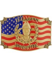 U.S. Flag Woman Worrier Belt Buckle Emblem