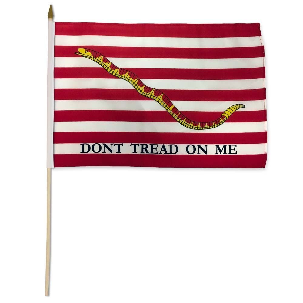 1st Navy Jack 12 x 18 inch (Don't Tread on me Flag), First Navy Jack Gadsden Don't Tread On Me Stick Flag 30" Wooden Staff